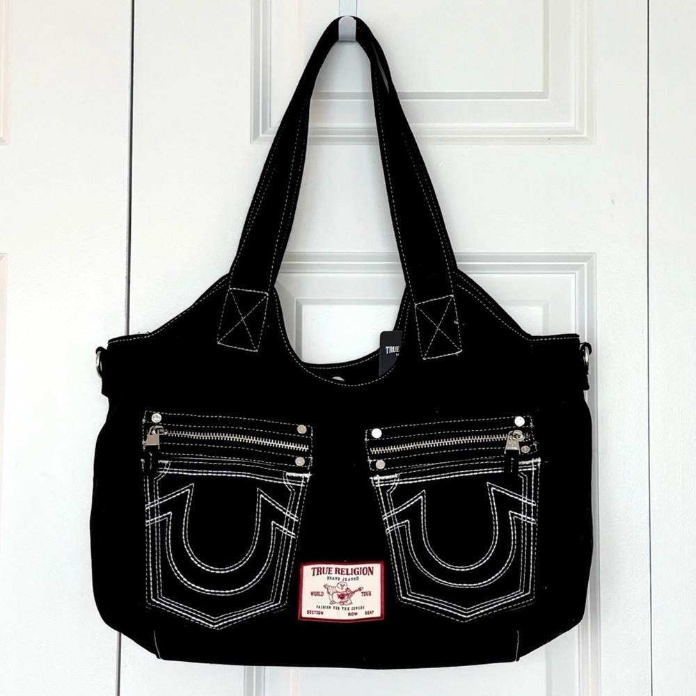 True Religion Black Tote with White Stitching